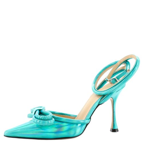 Women's Double Bow Ankle Strap Pumps Iridescent Leather 100
