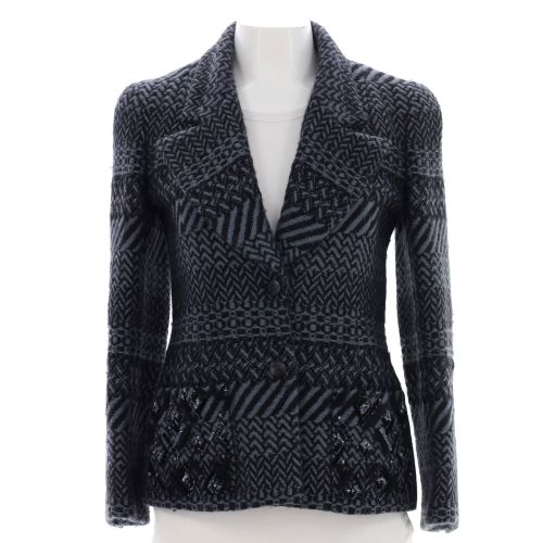 Women's Blazer Printed Wool with Sequin Embellished Detail
