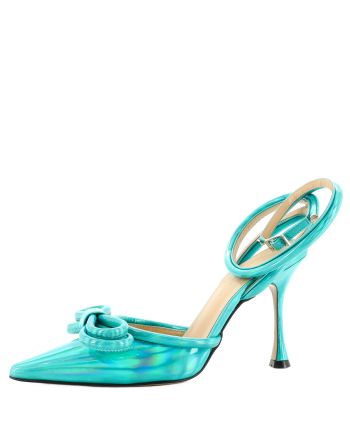 Women's Double Bow Ankle Strap Pumps Iridescent Leather 100