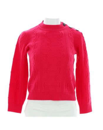 Women's Cable Knit Button Shoulder Sweater Wool and Cashmere